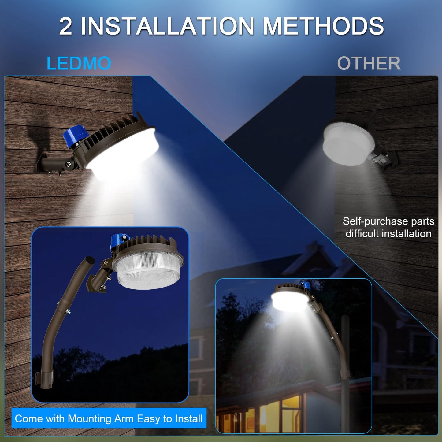 LEDMO 120W LED Barn Light, Dusk to Dawn, 18000LM, Adjustable Angle, IP65 Waterproof, Aluminum, Brown, Model 1126N