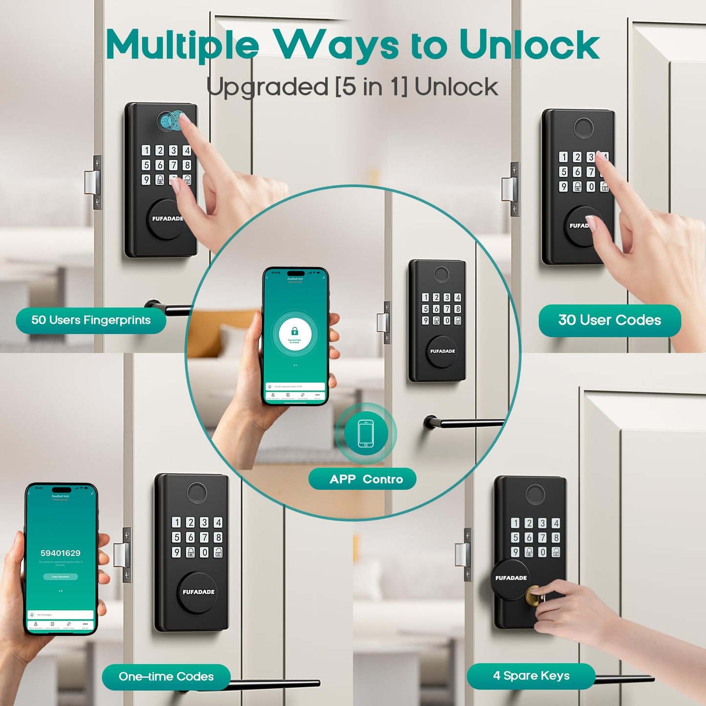 Electronic Door Lock - Upgraded Keyless Entry Door Lock with Keypad Deadbolt and 4 Keys - Digital Smart Locks for Front Door - Auto Lock - IP65 - High Security - Easy Install - Includes a Screwdriver
