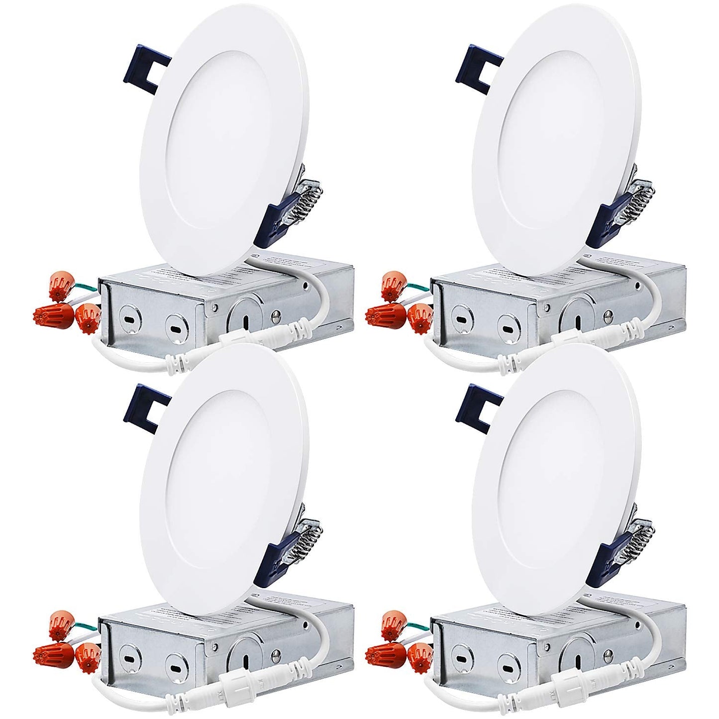 TORCHSTAR 4 Inch Ultra-Thin LED Recessed Lighting, 800lm Dimmable, Soft White (2700K), Pack of 4, Model 78244