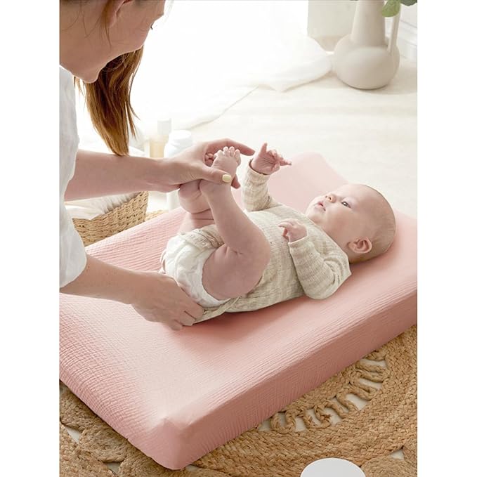 Changing Pad Cover for Neutral Baby Muslin Soft Cotton Diaper Changing Table Pad Cover Changing Pad Sheets for Girls and Boys - 2 Pack(Ivory&Pink)