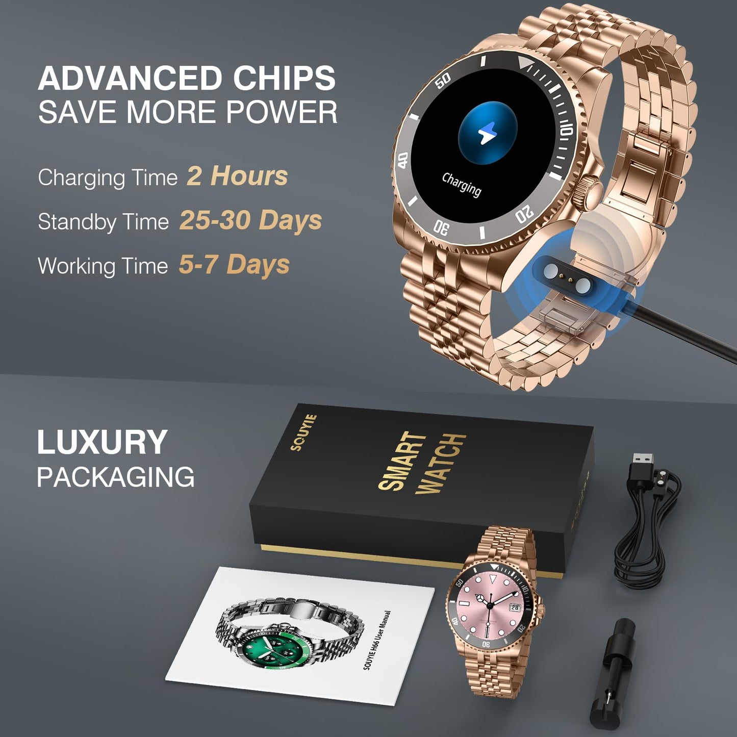 2025 DA GPT Smart Watch, Deep Search, Heart Rate, Blood Pressure, Blood Oxygen, Sleep Monitor, 107 Sports Modes, Waterproof Round Watch, 1.19-inch AMOLED Display, Compatible Android and iOS Gold Metal