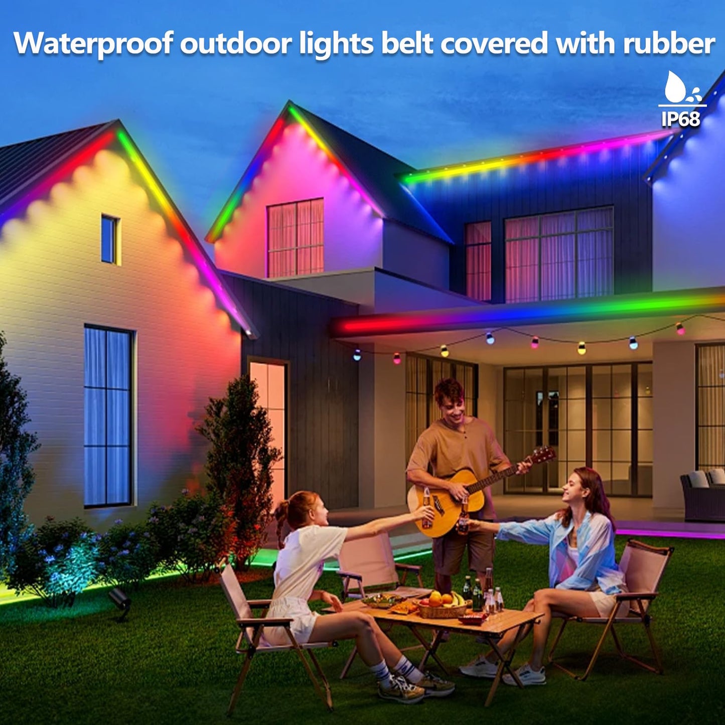 httpsmp 65.6FT Outdoor LED Strip Light, IP68 Waterproof RGB+IC, Remote/App Control, Music Sync for Garden, Deck, Pool