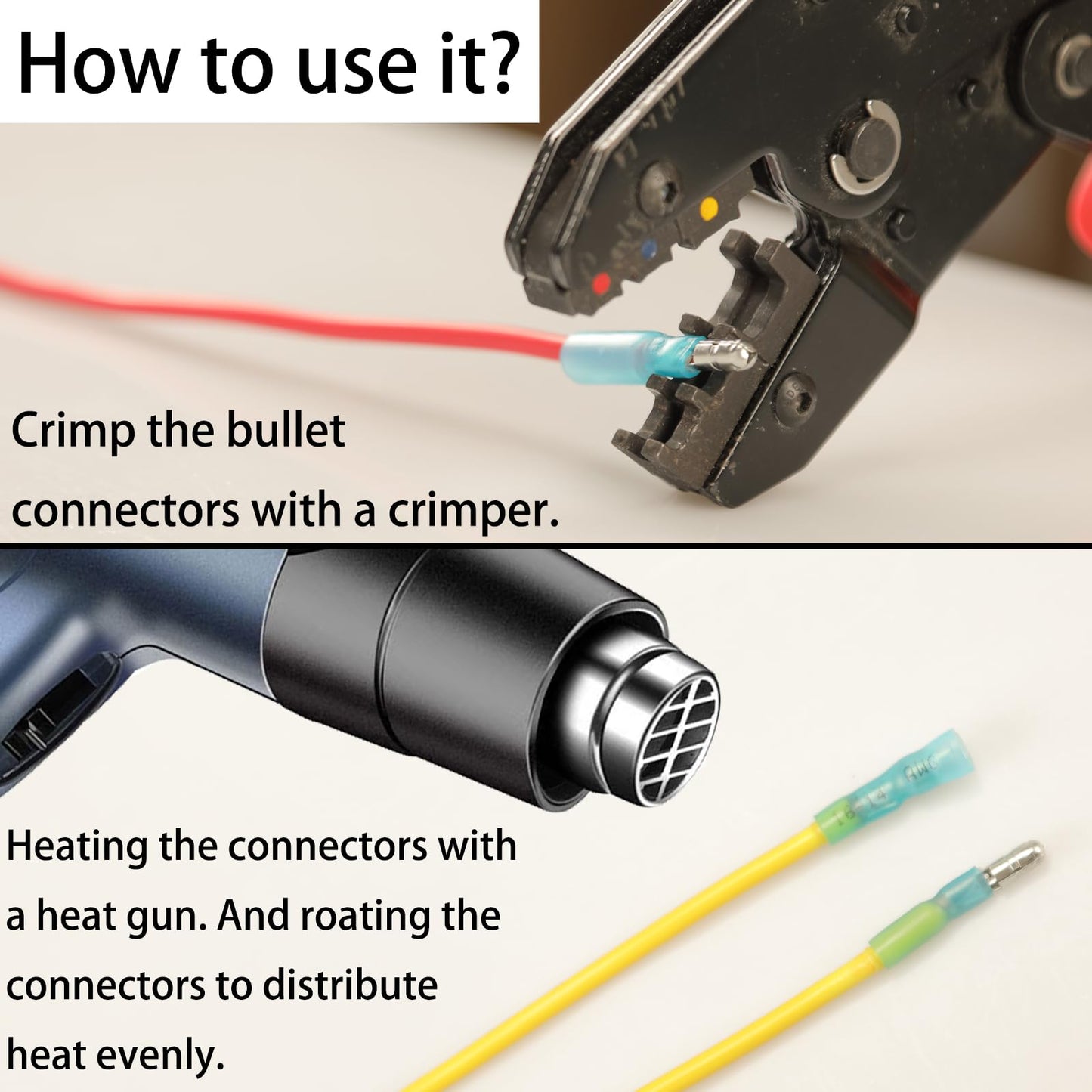 Feggizuli 110pcs Heat Shrink Bullet Wire Connectors Kit, Waterproof Bullet Terminals Connectors Female & Male Wire Crimp Terminals, Marine Grade Bullet Terminals