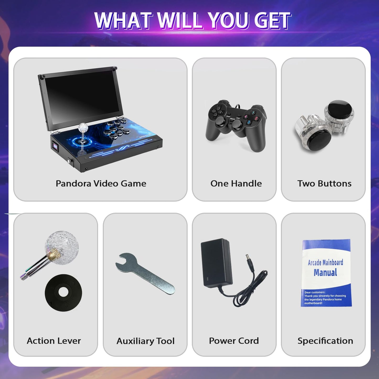 2025 Upgraded Portable Arcade Machine Pandora Box - 2D3D Retro Gaming Console, 8000mAh Battery, Includes Extra Gamepad, Plug & Play Console with Search/Hide/Save/Load/Pause Functions
