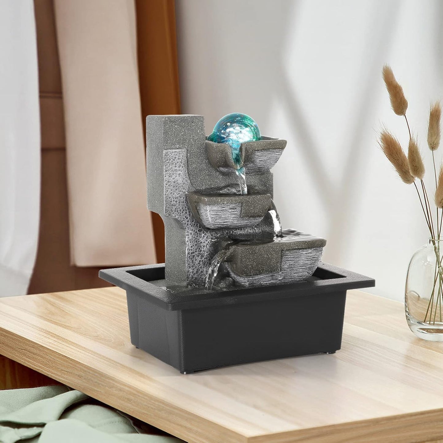 Dyna-Living Water Fountains Indoor Desktop Fountain Relaxation Waterfall Indoor Portable Feng Shui Fountain with LED Light Home Decoration