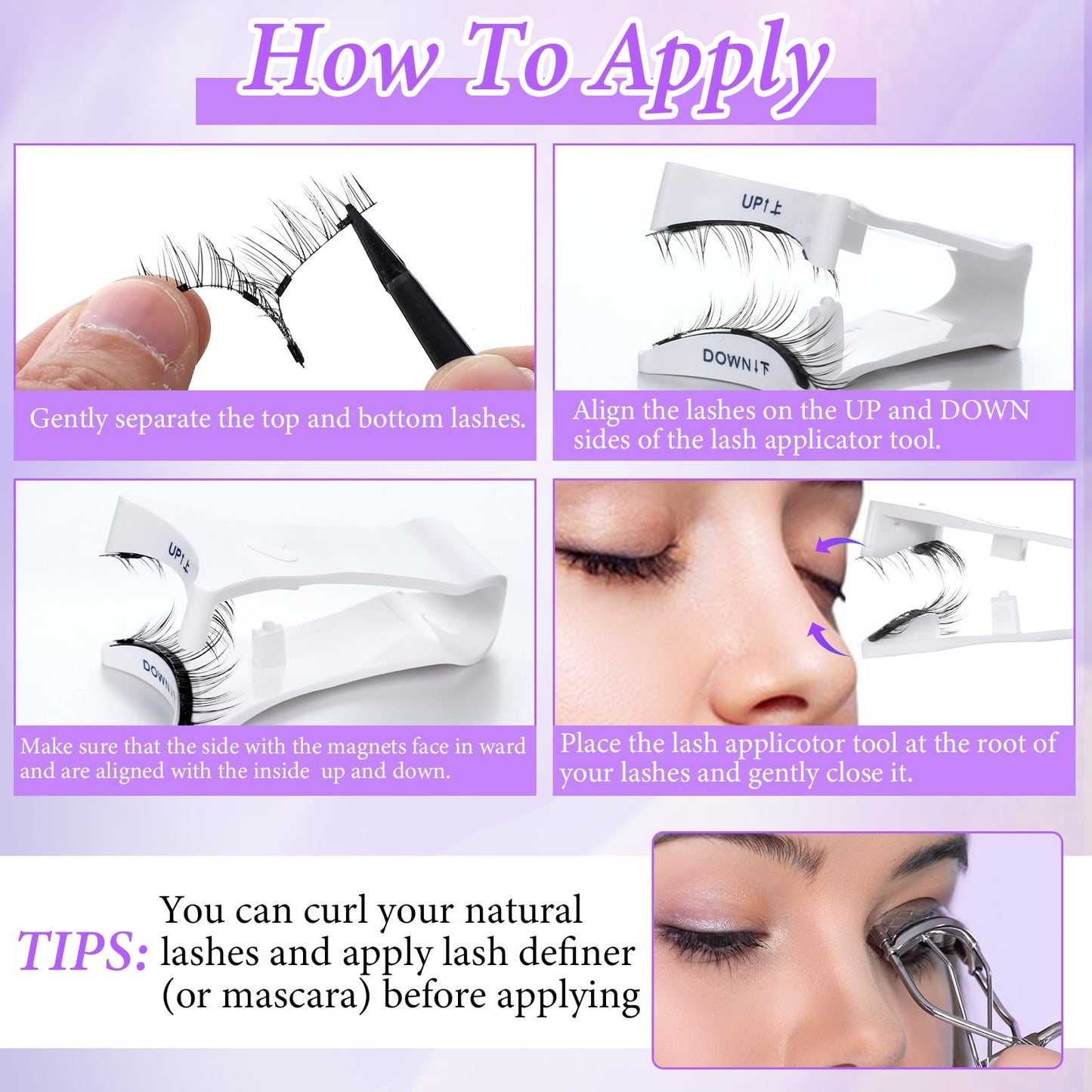 Magnetic Eyelashes with Applicator Reusable Magnetic Lashes No Glue Needed MagneticEyelashes without Eyeliner Cat Eye Natural Lo