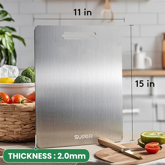 New Titanium Cutting Board - 100% Pure Titanium Cutting Boards For Kitche,Easy to clean,Double-sided food-grade Cutting Board For Cutting Meats, Fruits And Vegetables,15 * 11