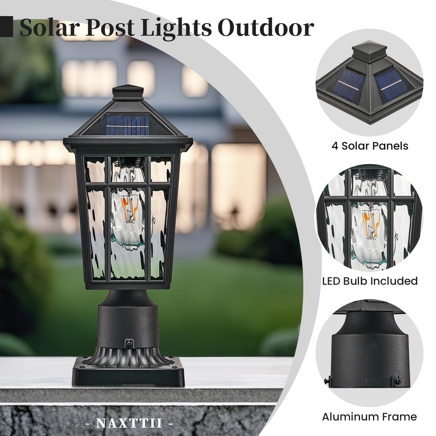 NAXTTII Solar Lamp Post Lights Aluminum Black 16.5 Inch Dusk to Dawn with Remote Control Model XN12P-M-SL-SW-BK