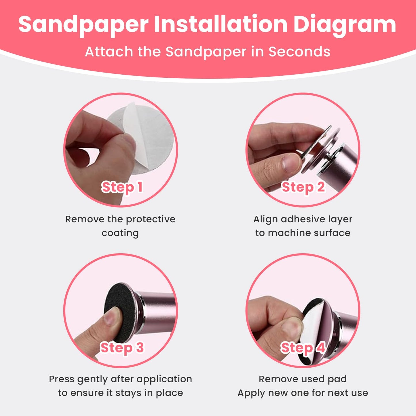 TAOMAND 60 Pcs Sandpaper Set 1.7'' x 1.7'' for Electric Foot Callus Remover,Pedicure Disc,Sander Discs Replace Set