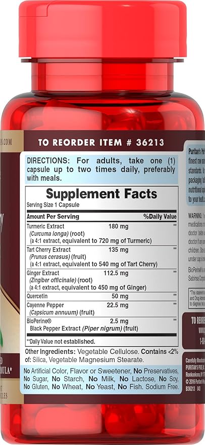 Puritan's Pride Tart Cherry Turmeric Complex, Dietary Supplement for Antioxidant Health, 60 Rapid Release Capsules