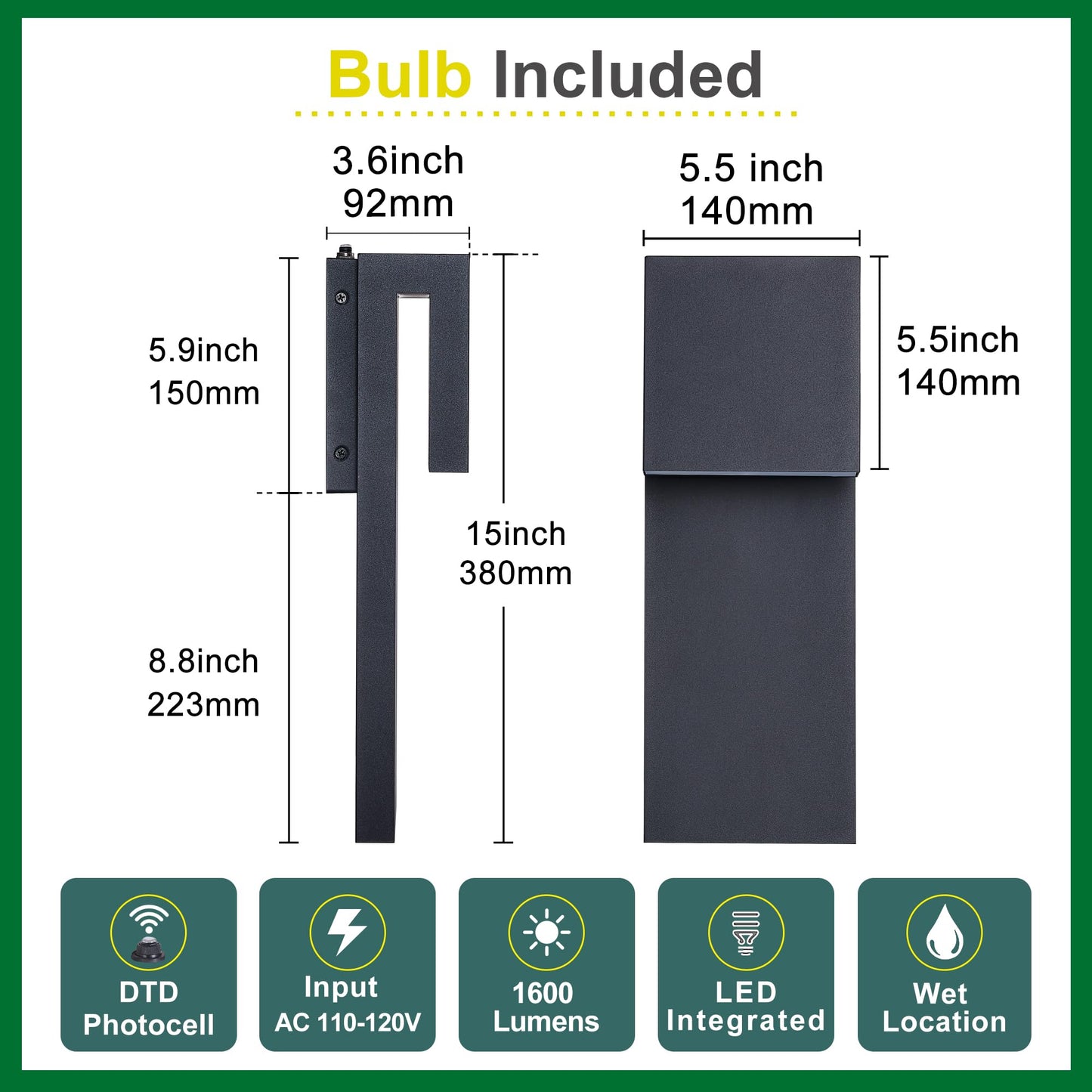 Tarentlight Dusk To Dawn Outdoor Lighting Fixture Wall Mount Modern Integrated Led 2-Light 17W  Exterior Sensor Front Porch Light Textured Black Anti Rust Outside Wall Lights For House Doorway Garage