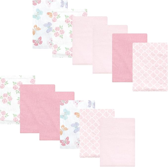 Luvable Friends Hudson Baby Flannel Burp Cloths 12pk, Pink Butterfly Garden