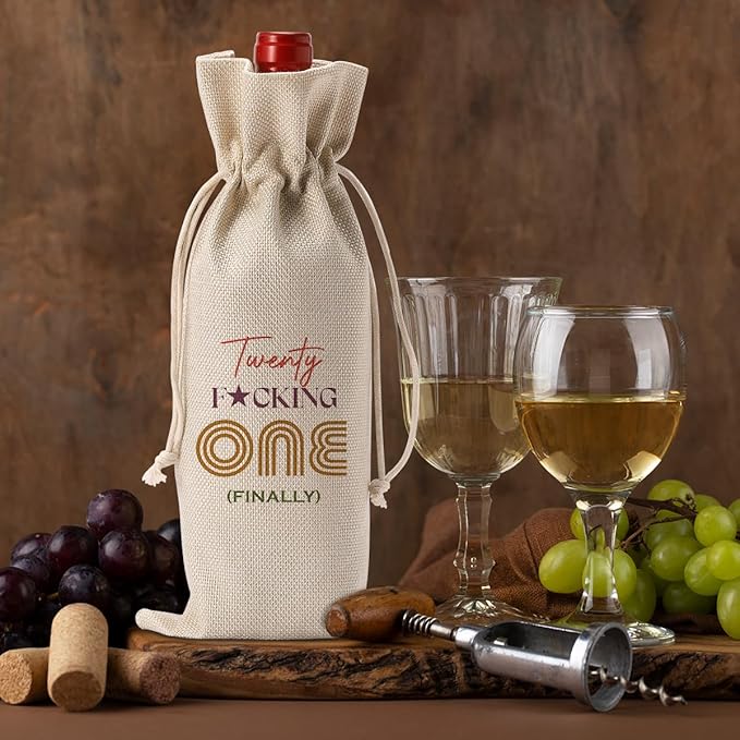 Happy Anniversary 21st Birthday Party Decorations for Her Him, Cool 21st Birthday Gifts for Her Him Wine Bag, Unique 21 Year Old Birthday Gifts for Her Women, Twenty One Finally Wine Bags