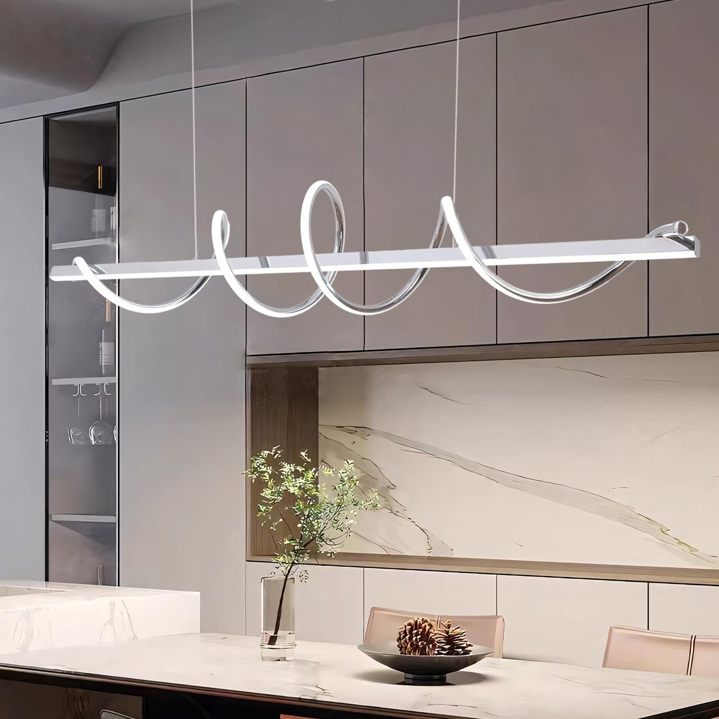 Likflyer 47.24 Modern Chandelier Led Pendant Light For Kitchen Island Lighting Dimmable Modern Led Chandelier For Dining Room Over Table Creative Snake-Shaped Twist Design Kitchen Ceiling Hanging