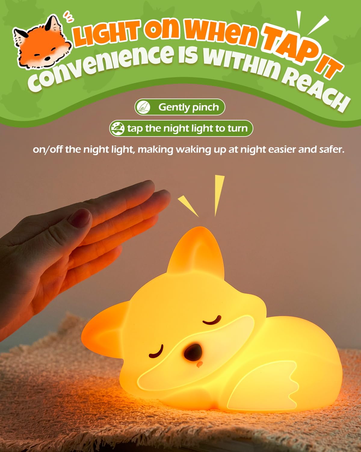Cute Fox Night Light  Animal Lamp  Food Grade Silicone  Rechargeable  2 Level Dimmable  Squishy Nursery Nightlight For Desk Decor  Funny Gifts Stuff For Boys Girls Baby  White Elephant Gifts