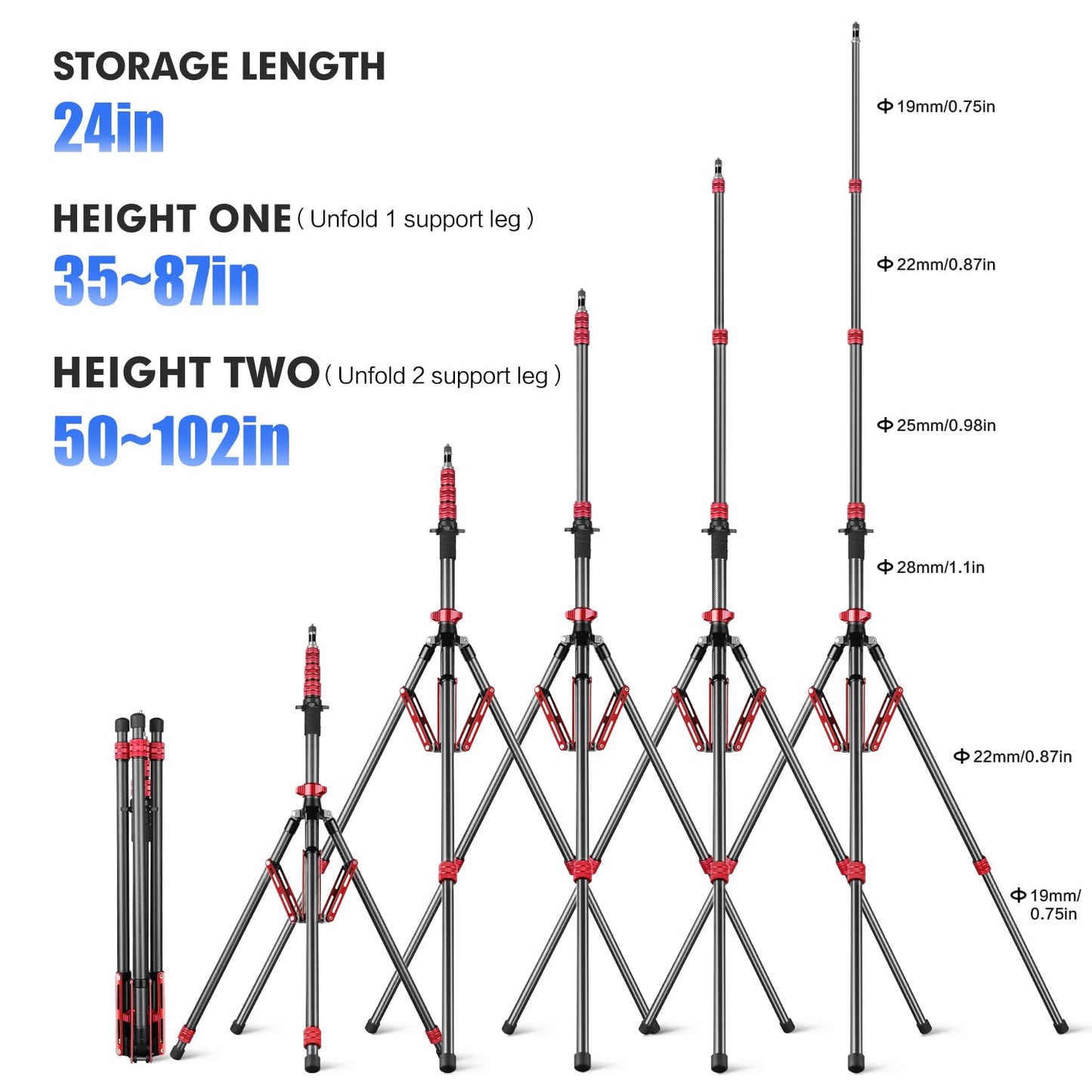 FreeSea Light Stand Carbon Fiber, Adjustable Tripod Stand for Photography, 260cm/102inch Studio Sturdy Tripod for Speedlite Flash Softbox Strobe Light Camera with Carrying Bag