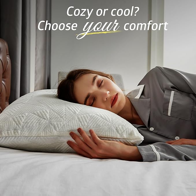 BETU Cooling King Pillow, Shredded Memory Foam Cool Pillow for Hot Sleepers, Adjustable Firm Soft Support Bed Pillows Perfect for Back Neck Pain and Side Sleeping with Pillow Case Cover, Ivory