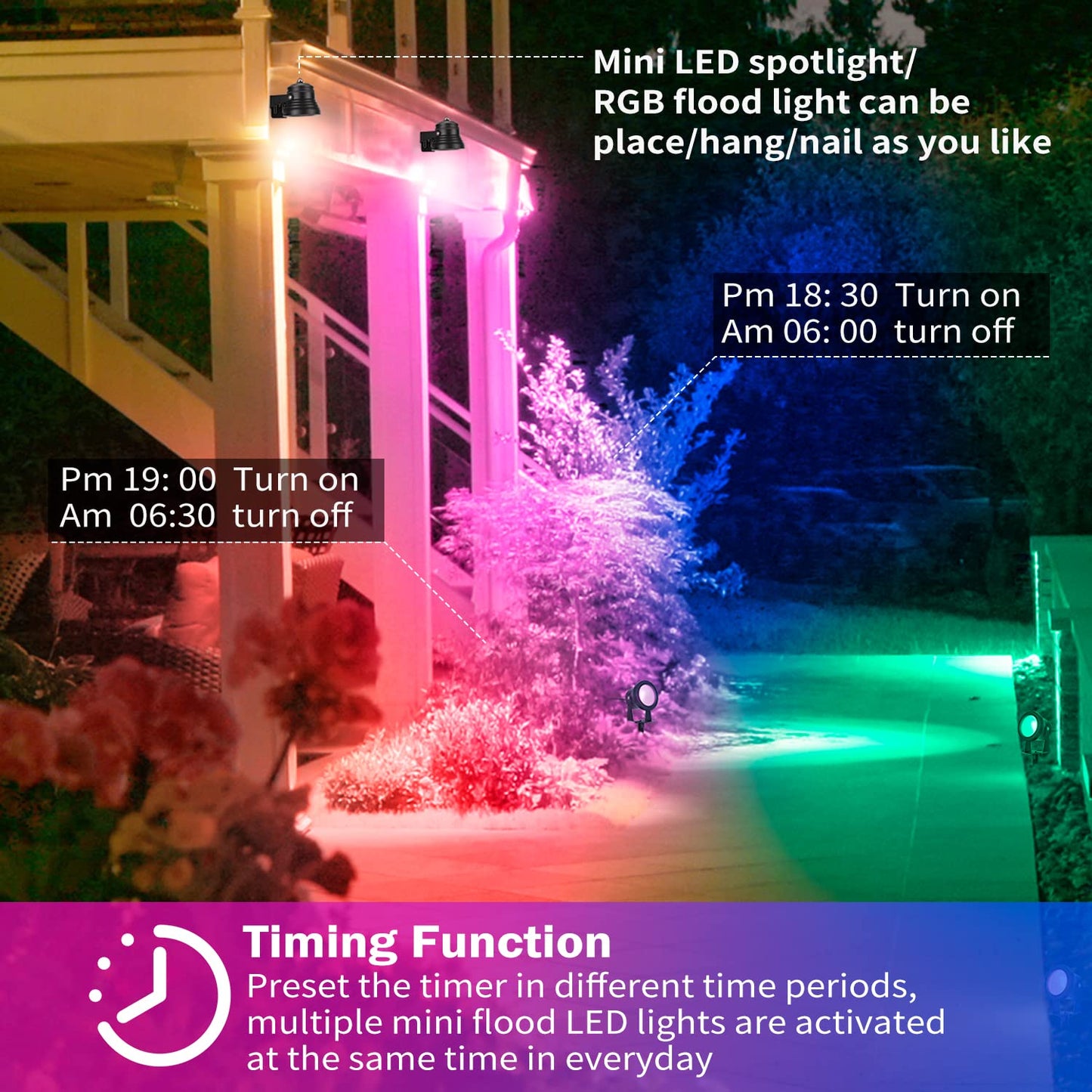 Ruicaikun Smart Outdoor Lights, 15W App Control Dimmable Spotlights, 2 Pack, Waterproof Aluminum, Music Sync, For Yard And Garden