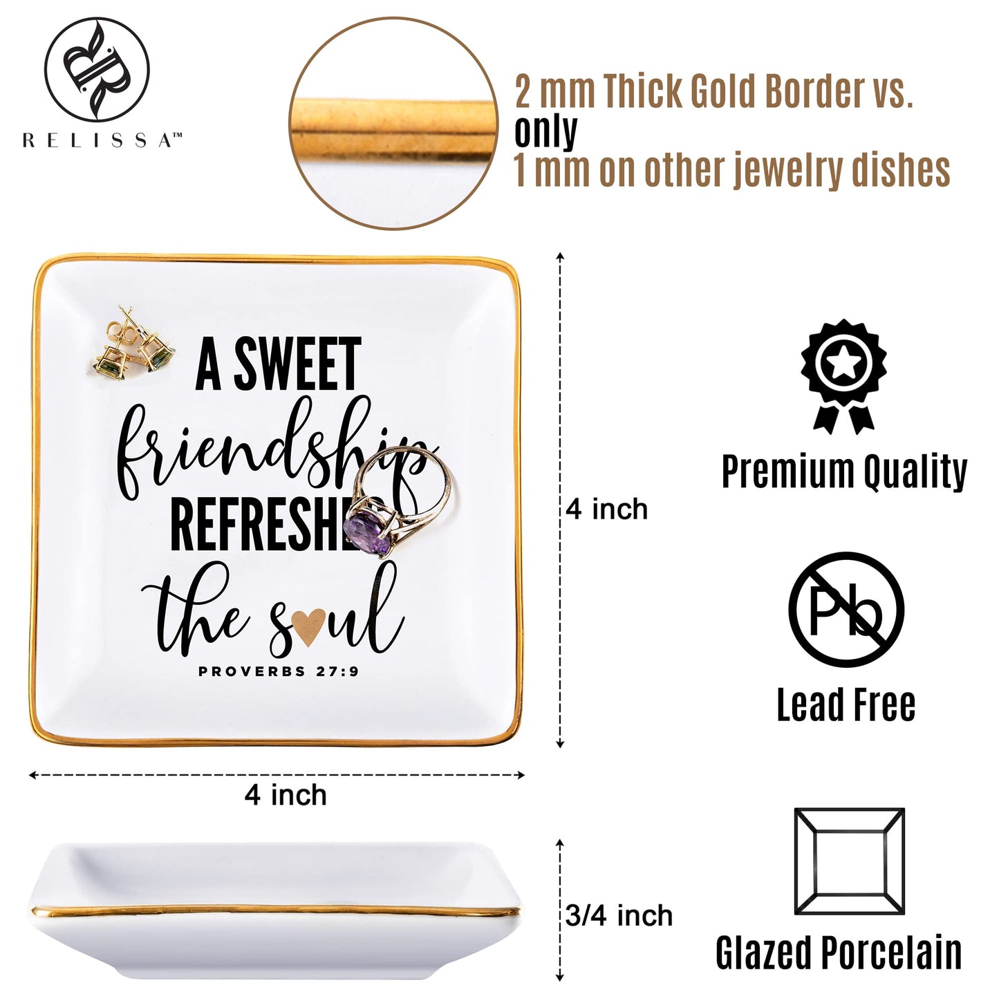 RELISSA Gifts for Women Jewelry Tray Trinket Dish (Friendship Proverbs 27)