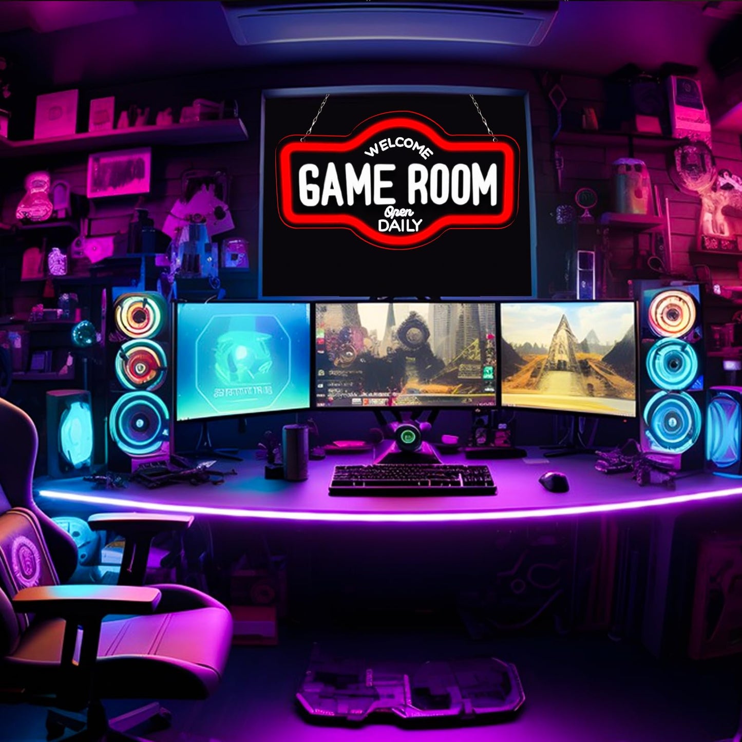 Wittyrhe Game Room Neon Sign  Welcome Game Room Open Daily Neon Lights Wall Decor For Internet Cafe  Gaming Room  Man Cave  Bedroom Gift Art For Boys Girls-16.93 X 9.92 In-Usb Powered-Acrylic