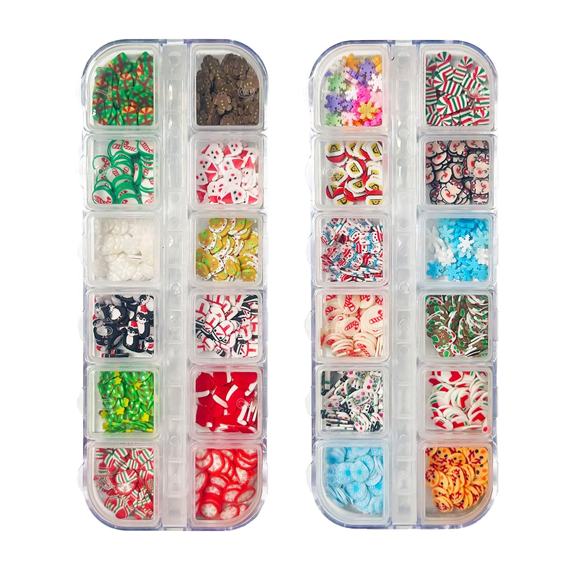 2 Boxes Christmas Nail Art Slices, 3D Xmas Polymer Clay Mini Slices Snowflake Santa Claus Candy Can Resin Making Flakes Charms C