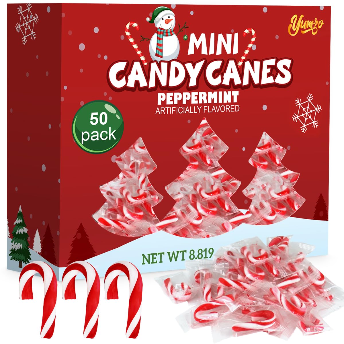 Christmas Mini Candy Canes Classic Red & White Peppermint Flavor for Holiday Family Indulgement - Small Candy Canes Individually Wrapped for Kids & mature-themeds  Great Candy Cane Gift Set - 50 Pack