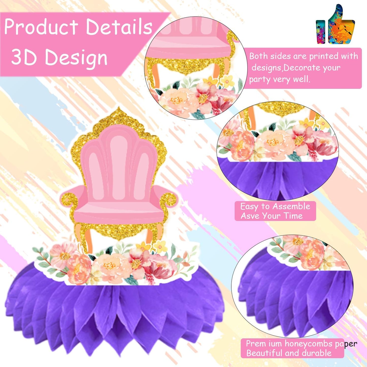 9Pcs Unicorn Birthday Decorations Honeycomb Centerpiece for Baby Shower Gender Reveal Table Supplies Unicorn Birthday Party Decorations