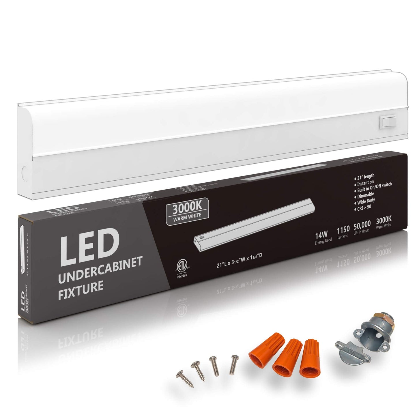 harrrrd Hardwired LED Under Cabinet Lighting, 14W, Dimmable, 21in, Metal, 3000K Soft White, Model L/UC24/16/XU/830