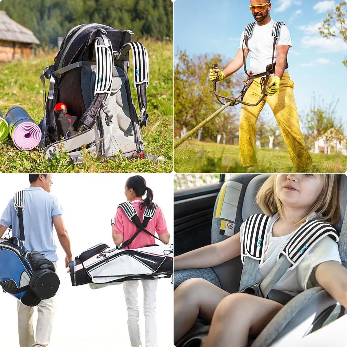 ZINZ 2-Pack Universal Shoulder Pad with Ultra thick Cushion for Bag Luggage Bag Crossbody, Plus Long & Anti-Slip & Breathable,Black White-2Pack