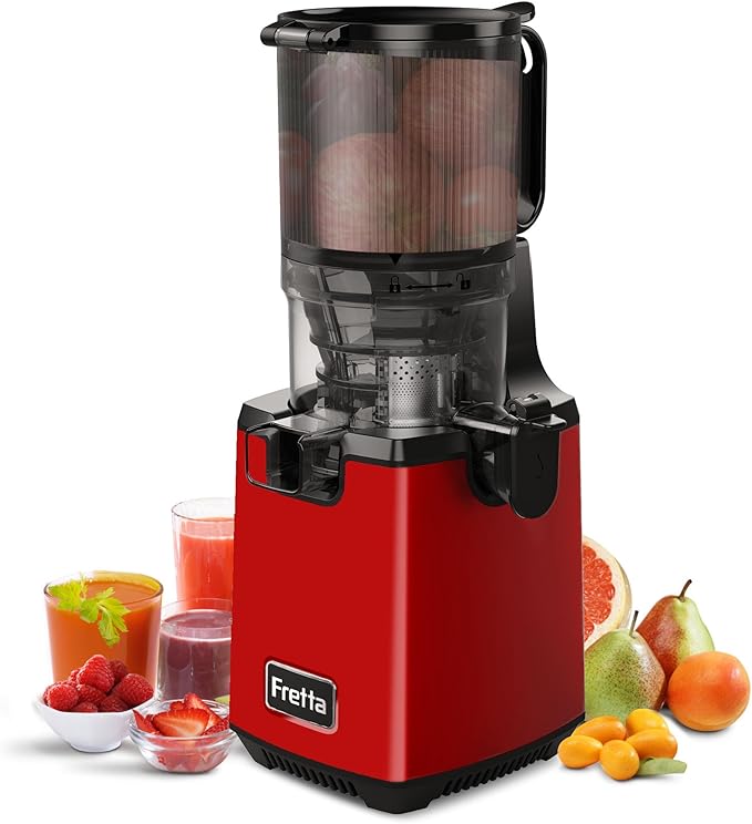 Fretta Cold Press Juicer, Juicer Machines Vegetable and Fruits,Masticating Juicer with 5.3'' Large Feed Chute fit Whole Fruits,Healthy BPA-free, 250W Powerful, Perfect for Christmas gifts