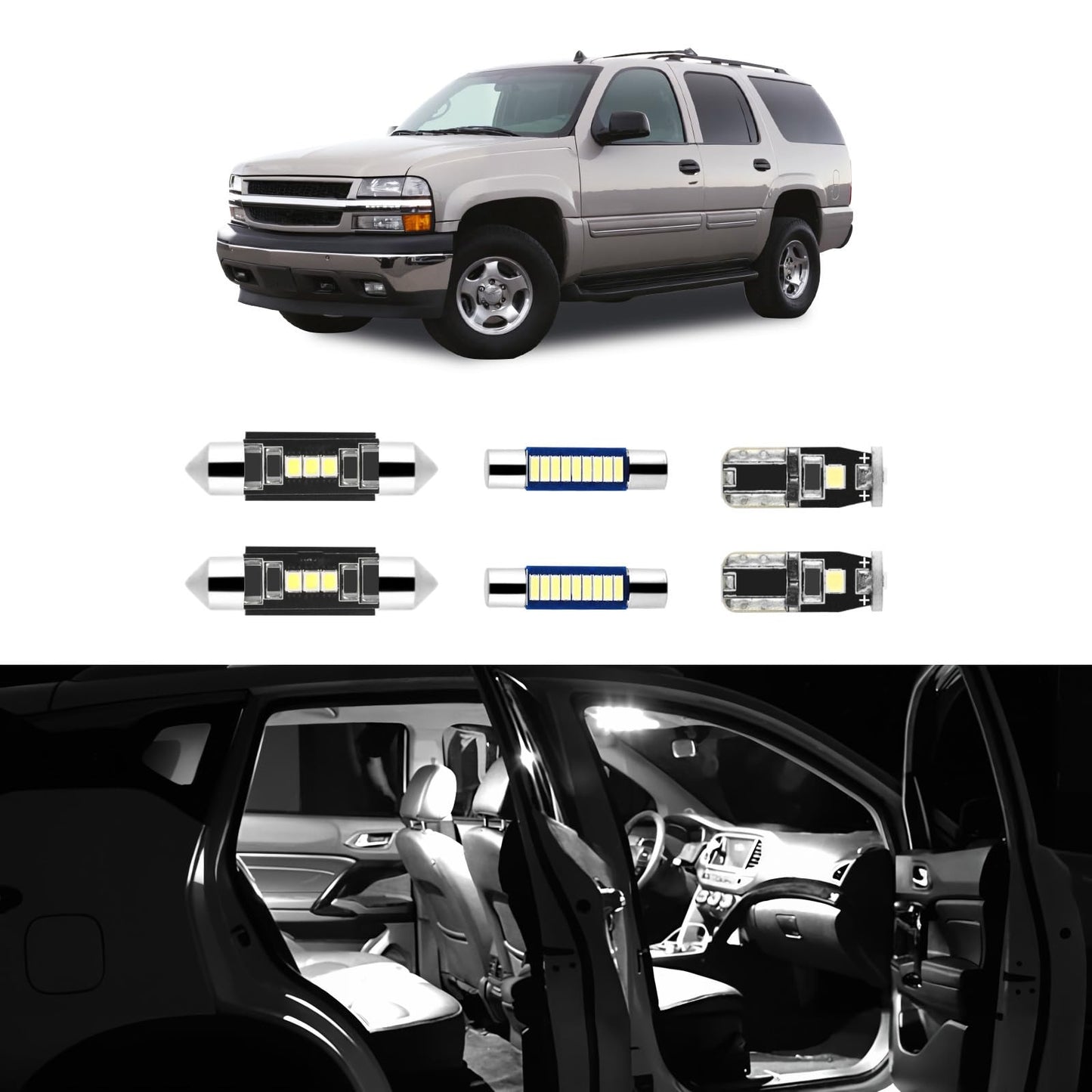 21Pcs Car Interior Lights: Super Bright Bulbs 6000K White Led For 2000 2001 2002 2003 2004 2005 2006 Chevy Tahoe/Suburban All Models Lighting Package Kit Includes Light Accessories + Install Tool