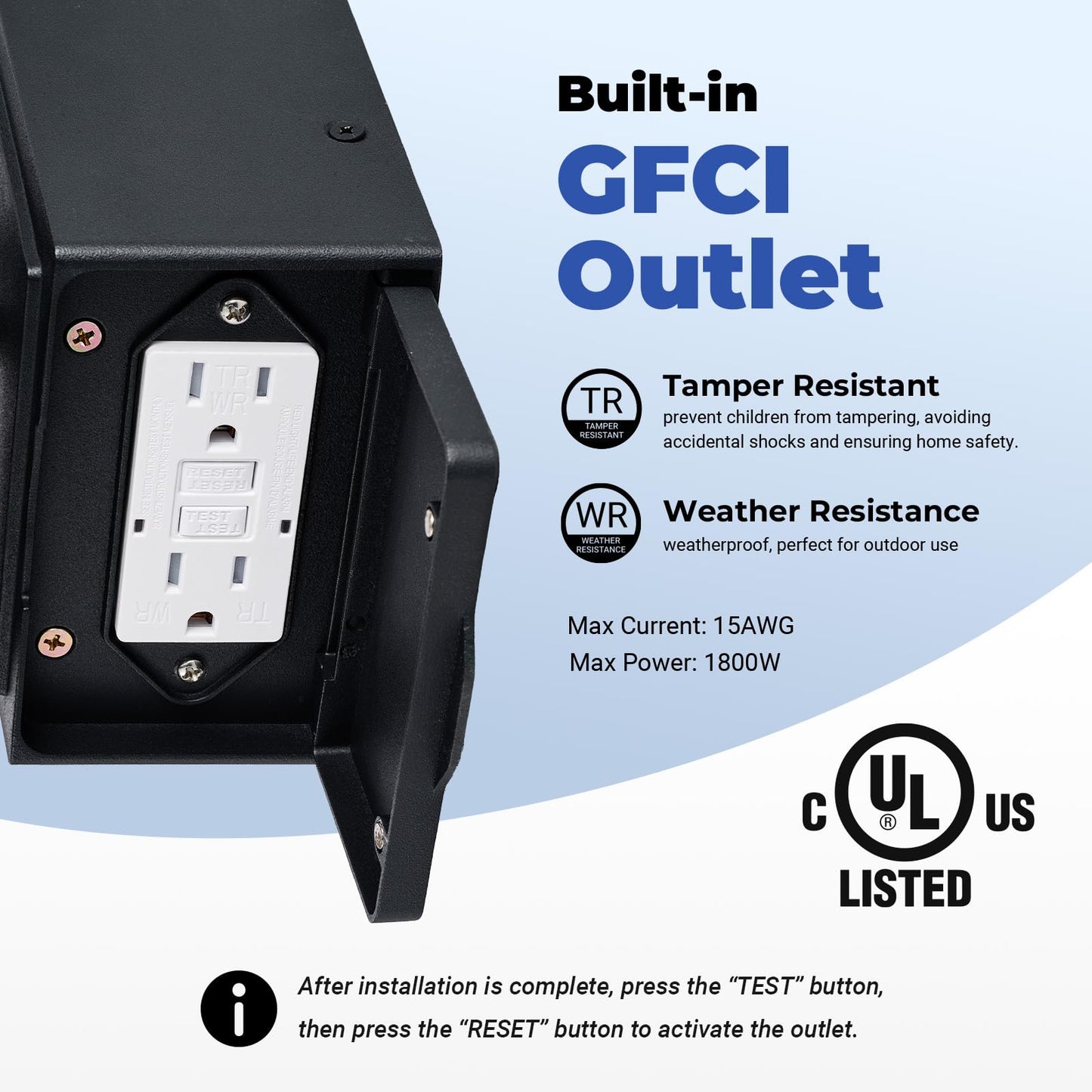 Opaxis Motion Sensor Outdoor Lights With Gfci Outlet  16.4 H Black Porch Light Outdoor  Dusk To Dawn Outside Lighting For House  Aluminum Anti-Rust Outside Light Fixtures Wall Mount For Garage Patio