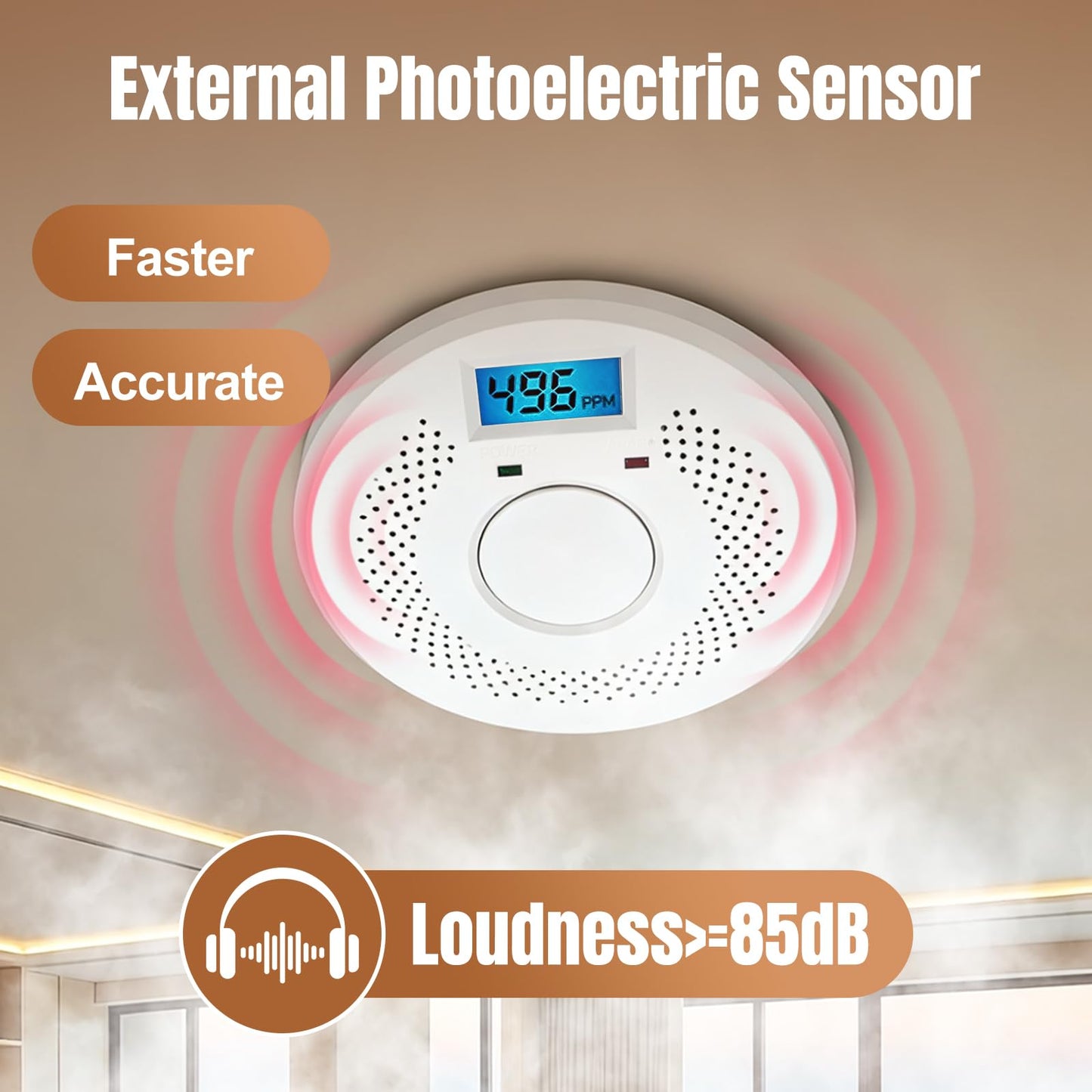 smoke detector Smoke and Carbon Monoxide Detector，Smoke Alarm，CO Detector Smoke Detector, Carbon Monoxide Alarm,5 Year Battery OperatedLCD Display and Sound Warning for Home, Bedroom, Kitchen，(1 Pack)