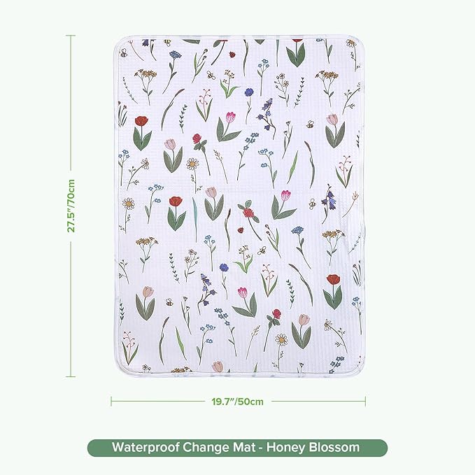 haakaa Waterproof Changing Pad Liners, 100% Cotton, Soft & Breathable (1pc, 19.5" x 27.5" Honey Blossom)