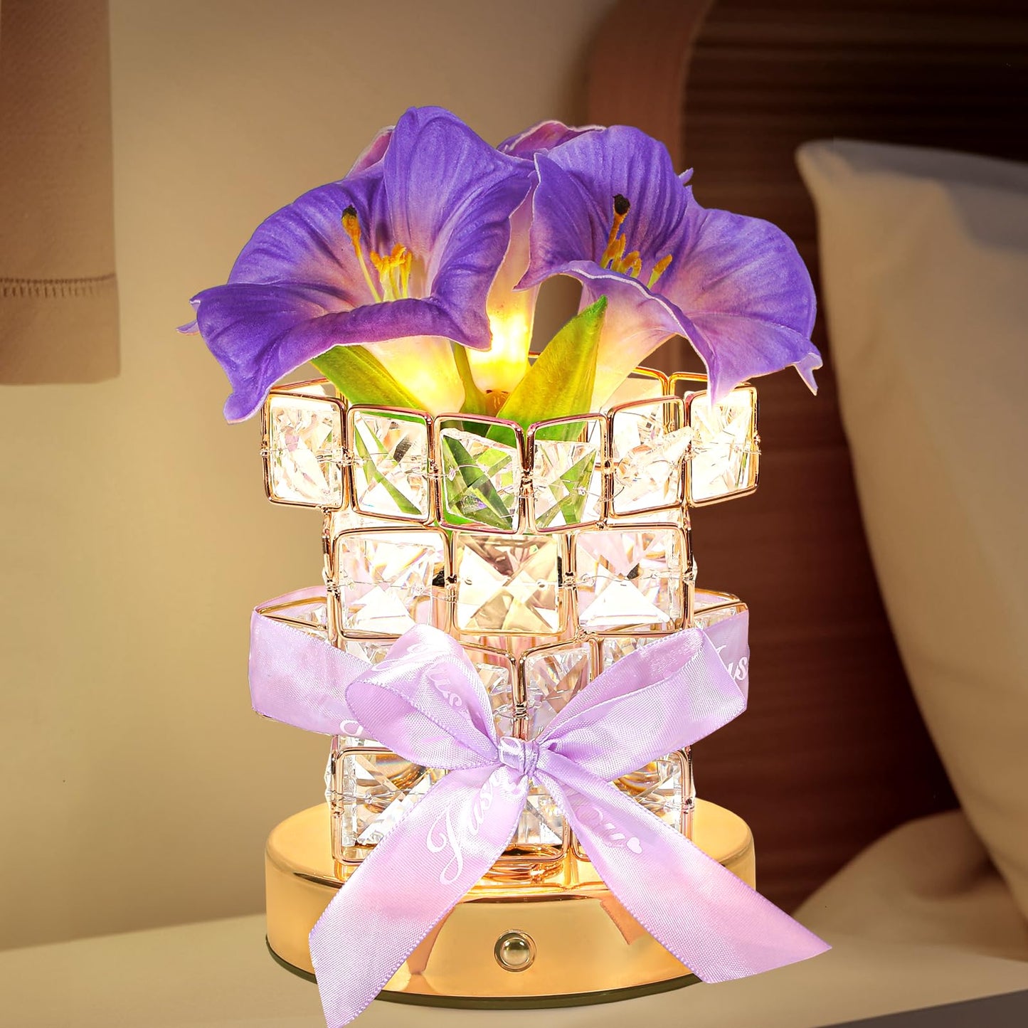 Purple Morning Glory Flower Table Lamp  Artificial Flowers Birthday Gifts For Women Mom Grandma Sister  Rechargeable Battery Powered Cordless Touch Crystal Night Light  Kitchen Bedroom Office Decor