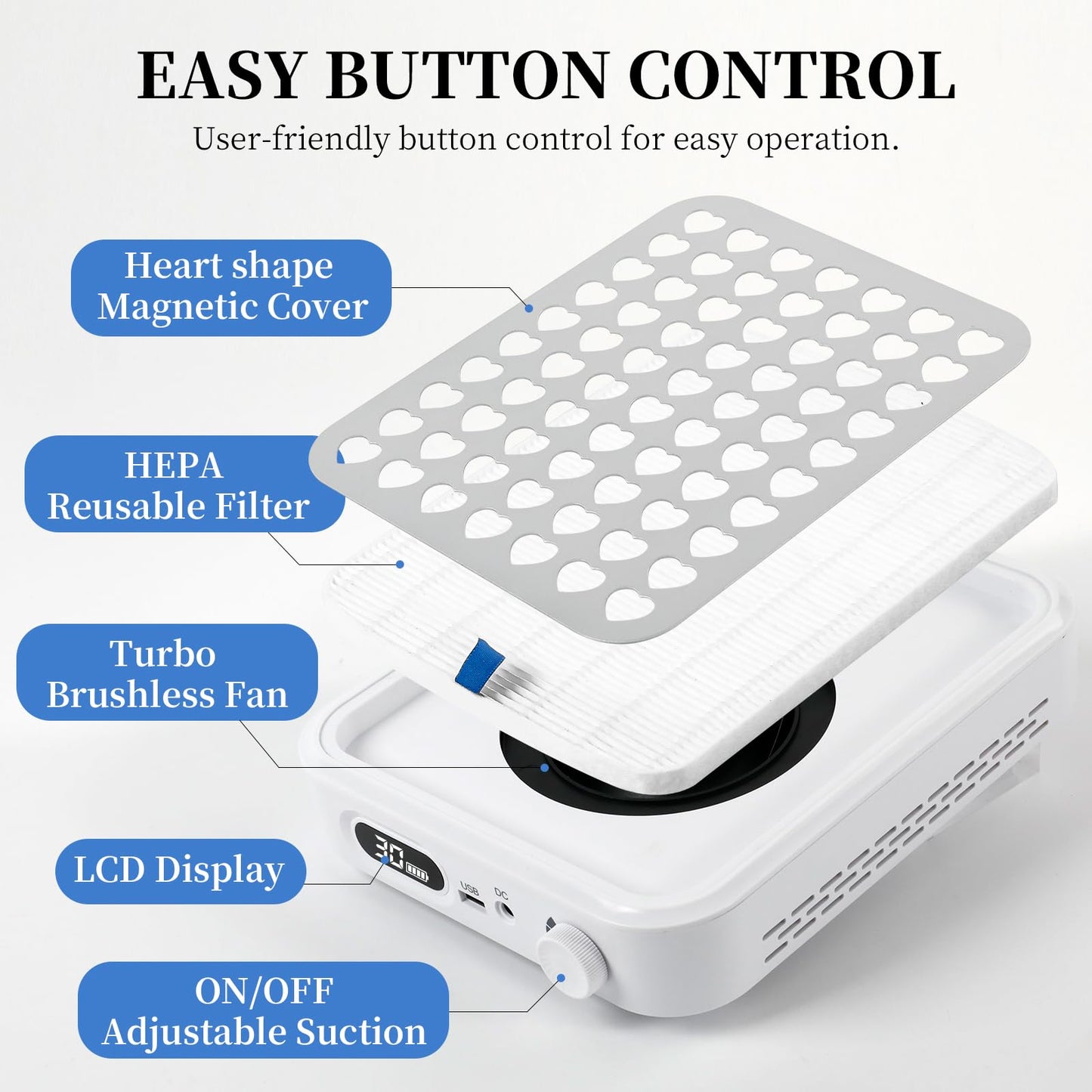 ANGNYA Nail Dust Collector with Lamp,Vacuum Fan Rechargeable Dust Collector with Dust Brush Powerful Brushless Dust Collector fo