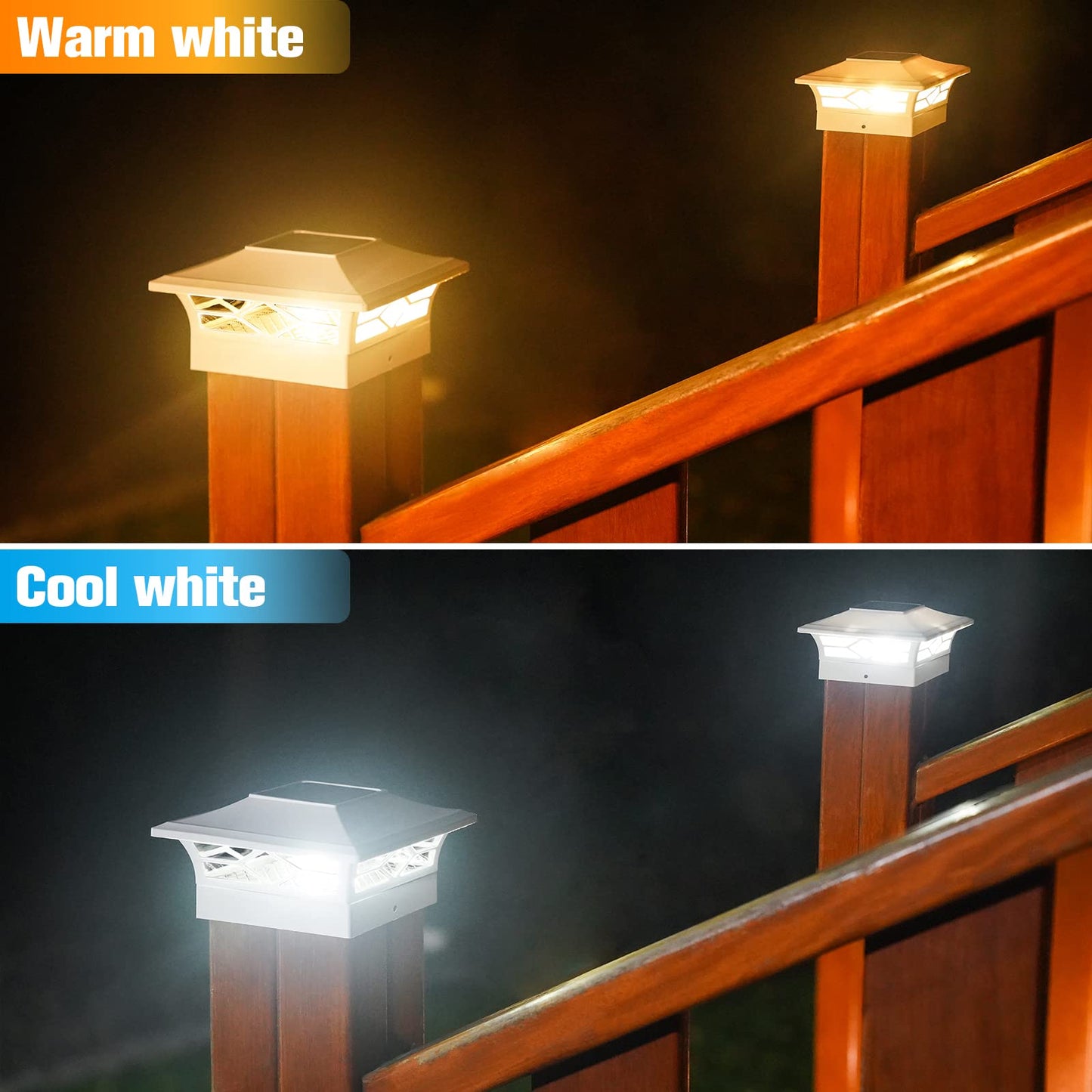 VOLISUN Solar Post Cap Lights - 8 Pack, Waterproof, Warm White/Black, Fits 4x4/6x6 Posts, Model 21179ZM
