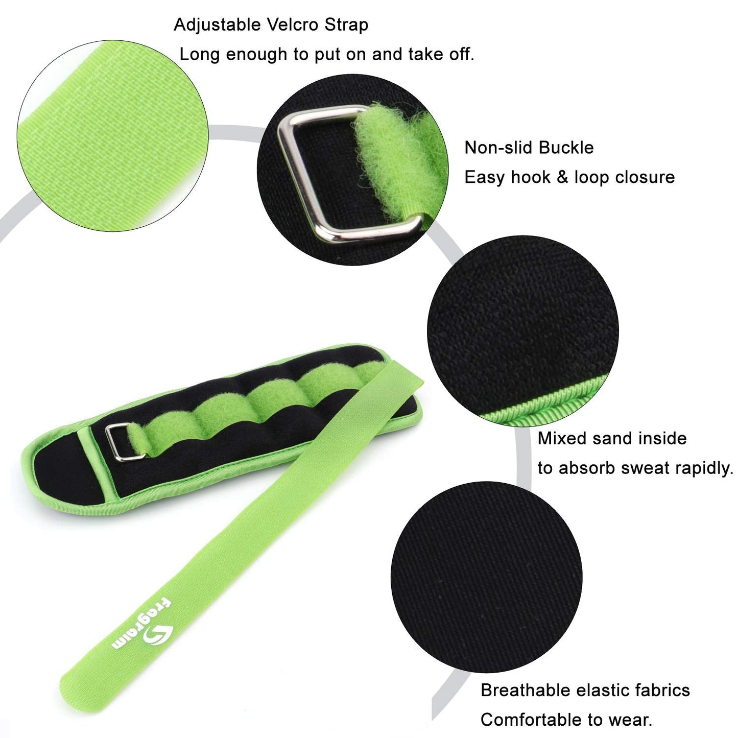 Ankle Weights for Women, Men and Kids - 1 LB x 2 Strength Training Wrist/Leg/Arm Weight with Adjustable Strap for Jogging, Gymnastics, Aerobics, Physical Therapy (Green)