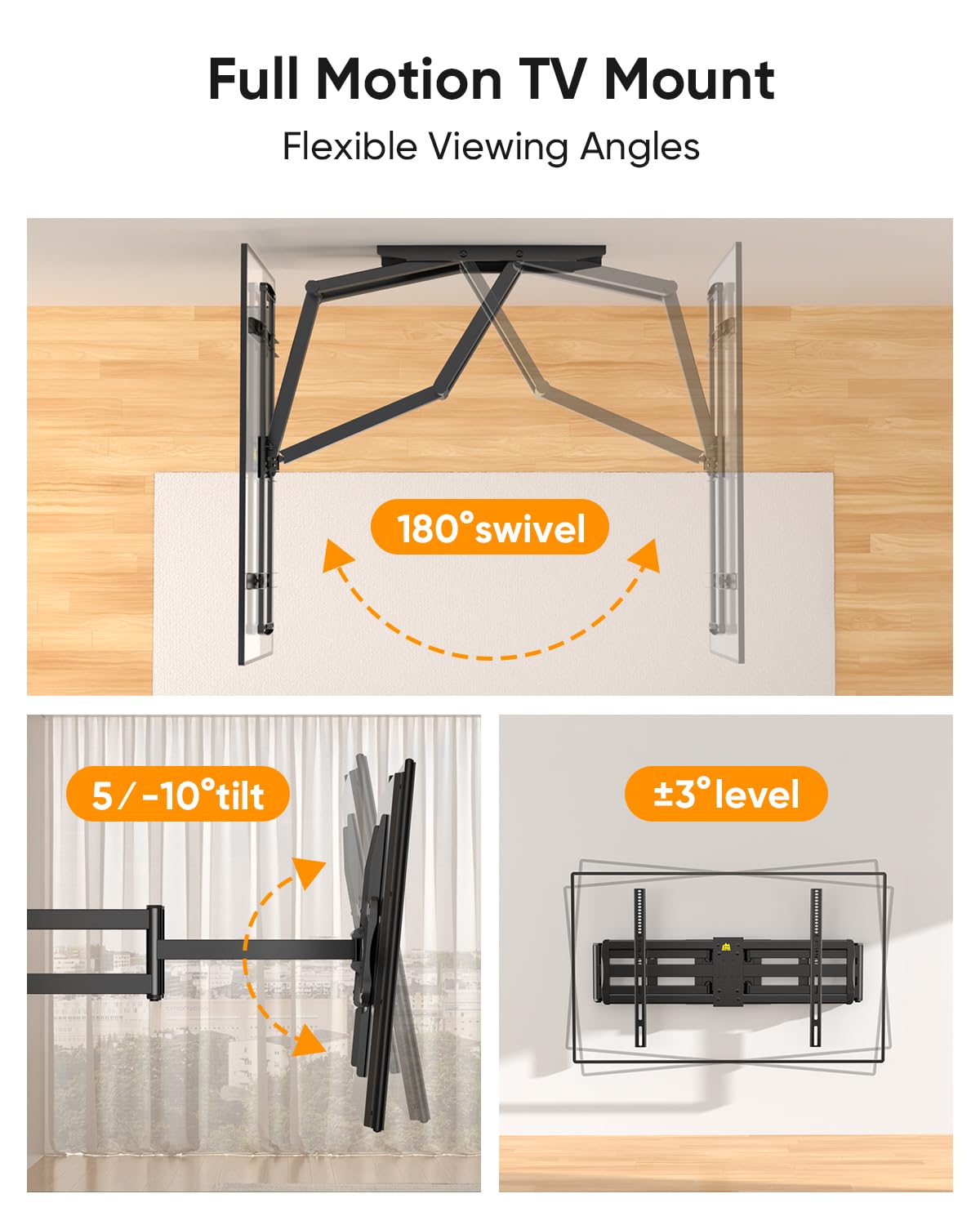 FORGING MOUNT Heavy Duty XXL Full Motion TV Wall Mount with 43" Long Arm Max VESA 900x600 for Extra Large 65 to 85,86,98,100 inch TVs,Universal TV Mount Bracket Swivel Tilt Holds 220lbs,16-24” Studs