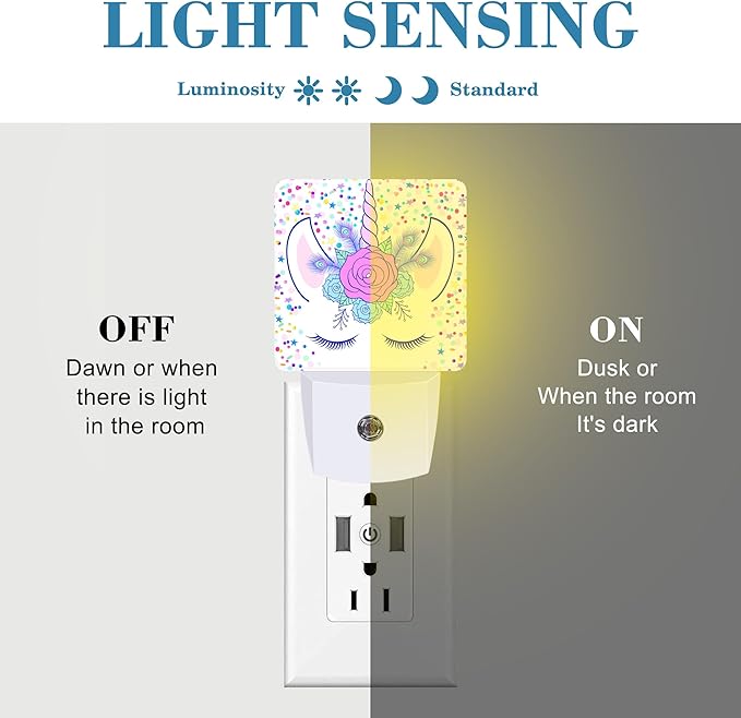 Night Light for Kids Girls Boys, Unicorn Head with Wreath LED Night Light Plug into Wall with Dusk to Dawn Sensor for Room Decor, Hallway, Kitchen, Bathroom, Nursery, Stairs