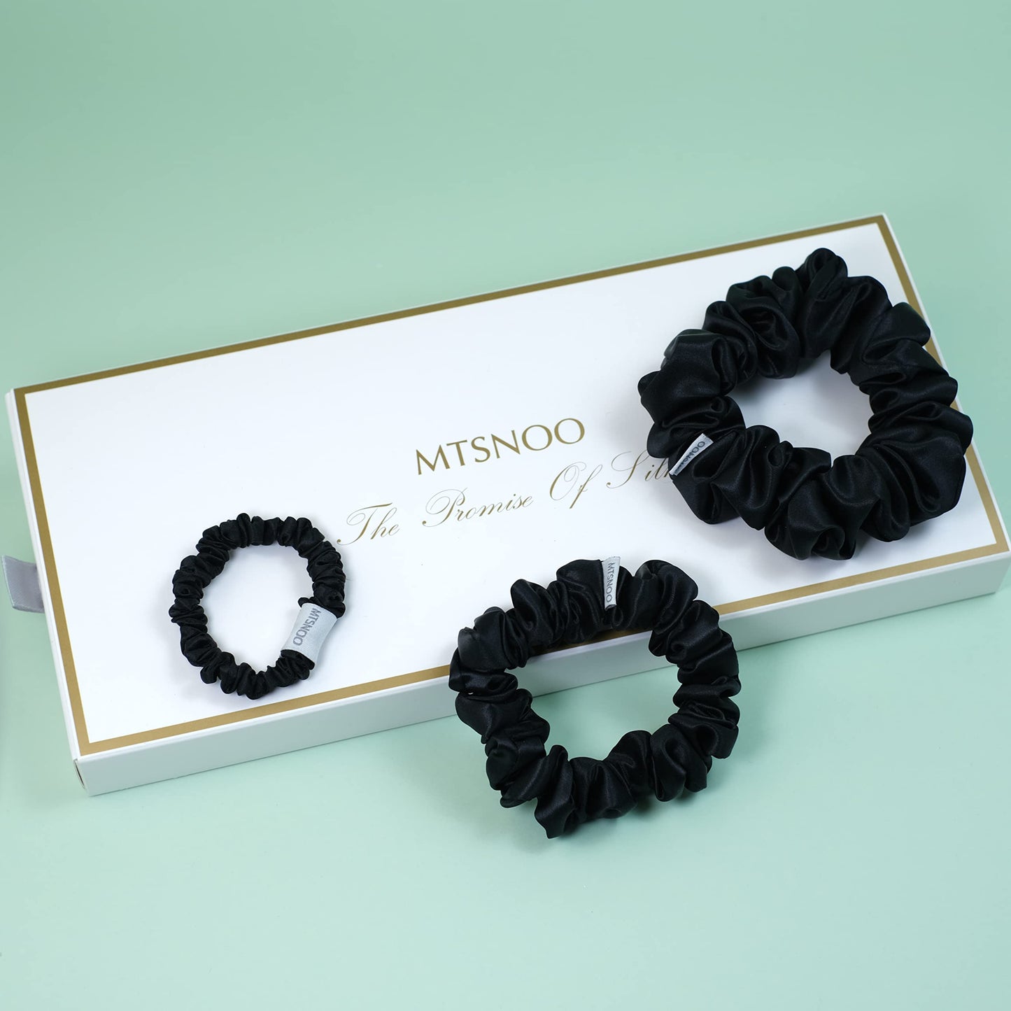 MTSNOO 100% Pure 22 Momme Mulberry Silk Scrunchies Set for Women & Girls - Mini Elastic Hair Ties for Curly Hair, 3 Pack
