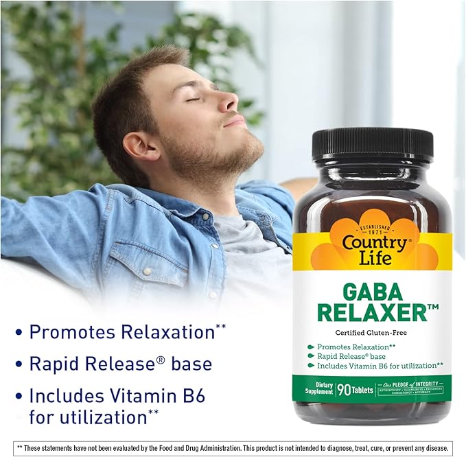 Country Life GABA Relaxer – 90 Tablets | Rapid Release Formula for Relaxation, Stress & Sleep Support | With GABA, Amino Acids & B Vitamins | Certified Vegan, Gluten-Free, Non-GMO
