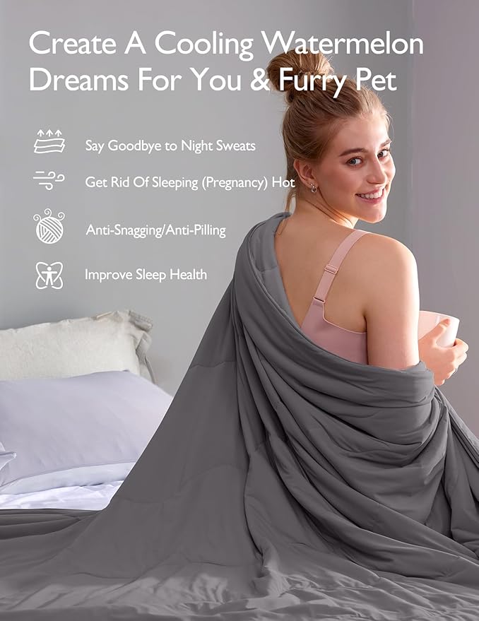 Momcozy Life CoolMurm Cooling Comforter for Hot Sleepers, Twin/Twin XL 68" x90” Hot Flashes Cooling Blanket, All-Season Lightweight Soft Breathable Cooling Quilt Duvet, Stay Cool All Night, Smoky Grey