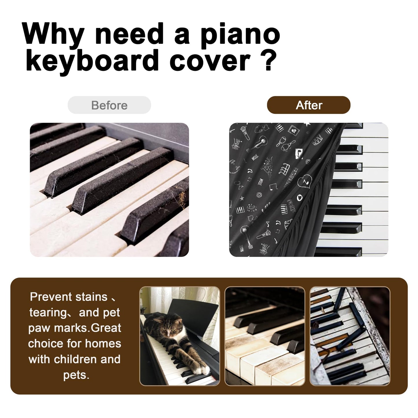Explore Land Stretchy 88 Keys Piano Keyboard Dust Cover With Music Stand Opening For Digital Electronic Piano (Music)