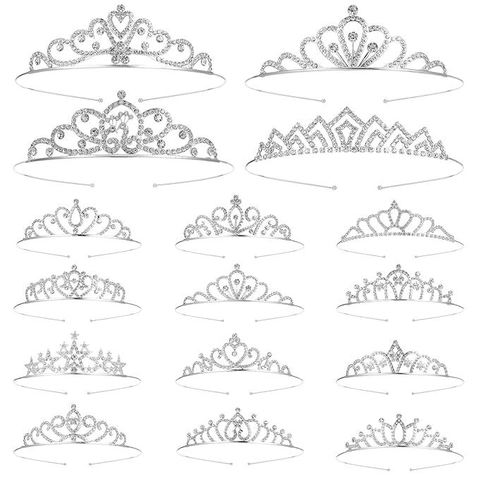 Grevosea 16 Pcs Tiaras for Women, Glitter Rhinestone Princess Crowns Headbands Crystal Tiara Birthday Crown for Girls Wedd...