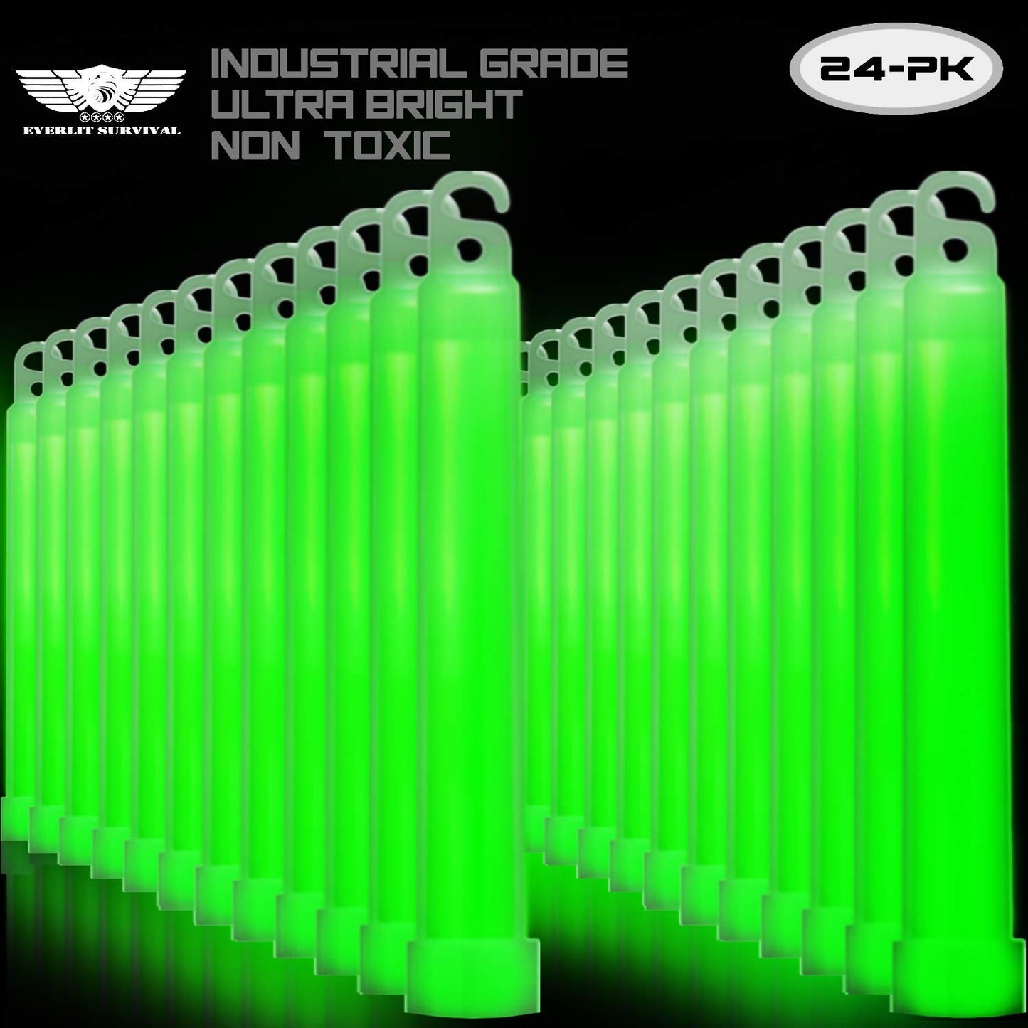 EVERLIT Glow Sticks - 6 Inch Light Sticks, 24 Pack, Green, Ideal for Parties, Camping, Emergencies, Up to 12 Hours Duration
