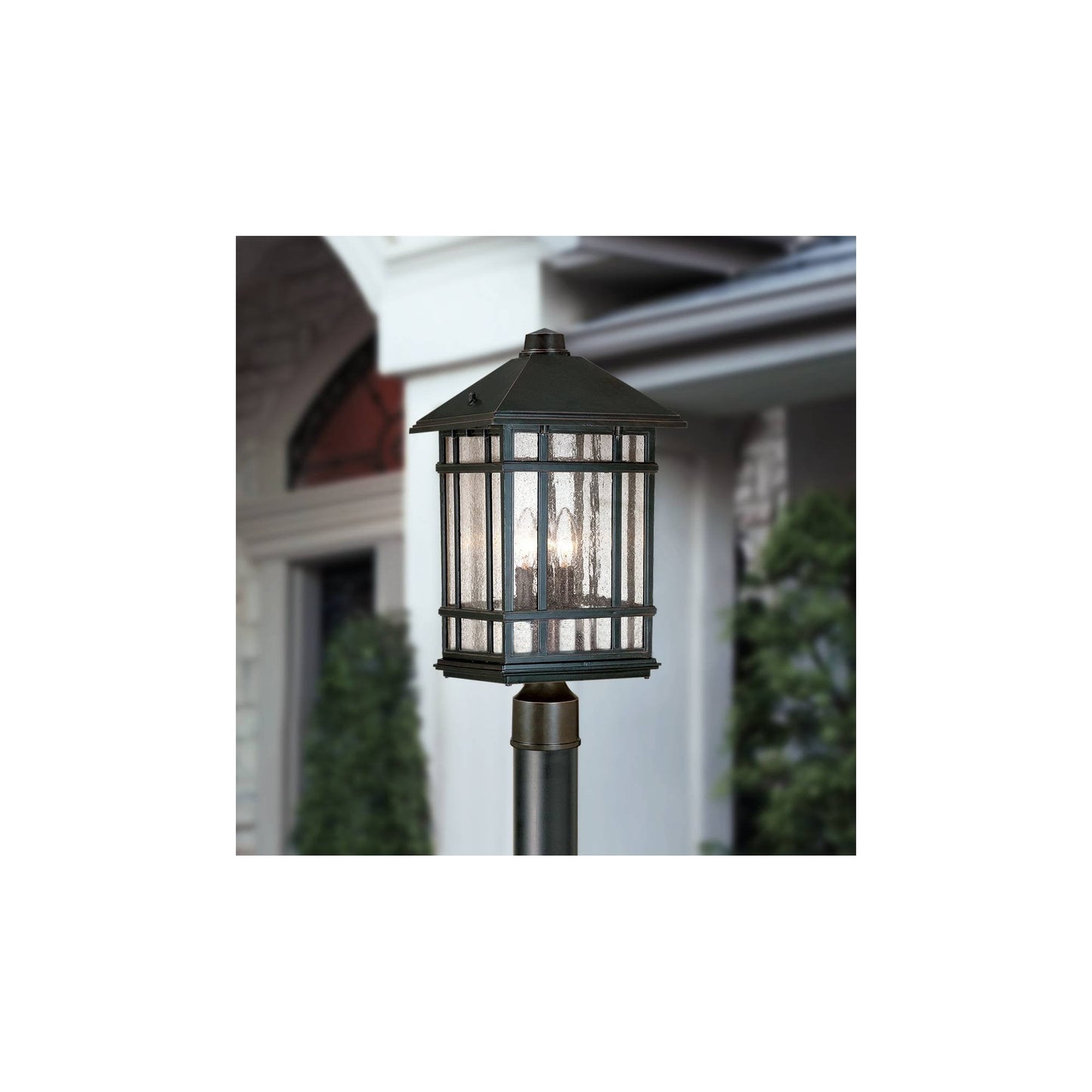 Kathy Ireland Outdoor Post Light, 18 Rubbed Bronze, Frosted Seeded Glass Panels, Model Lp123S-2C-E12, For Porch, Patio, Garden, Driveway