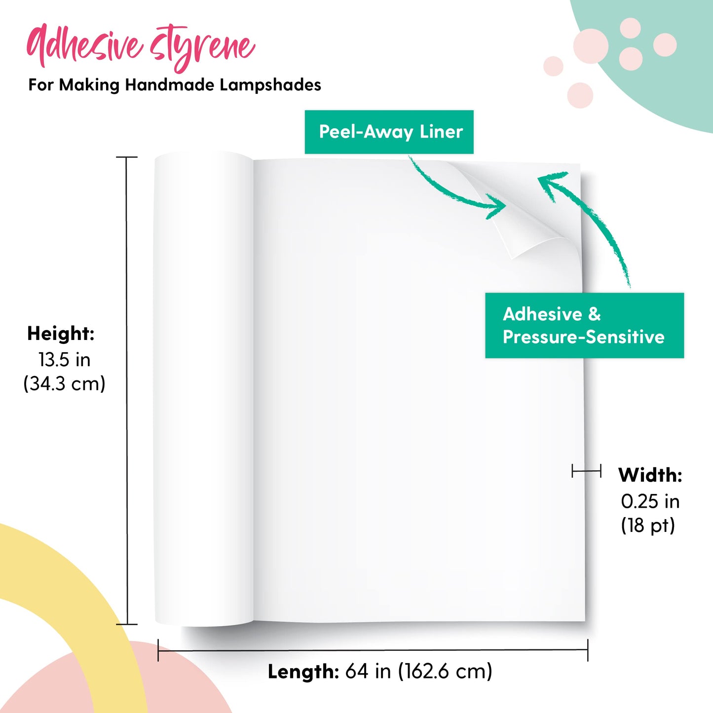 I Like That Lamp Styrene Sheet for Lampshade, 13.5in x 64in, White, Model sty-14-64, DIY Adhesive Roll for Drum Lamp Shade