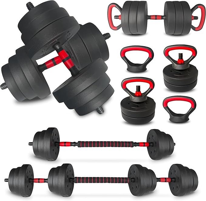 BBRUN Adjustable Dumbbell Set 25/45/75/90LB, Changeable Dumbbell Set with Connecting Rod 4 in1 Dumbbells Set Used as Barbe...