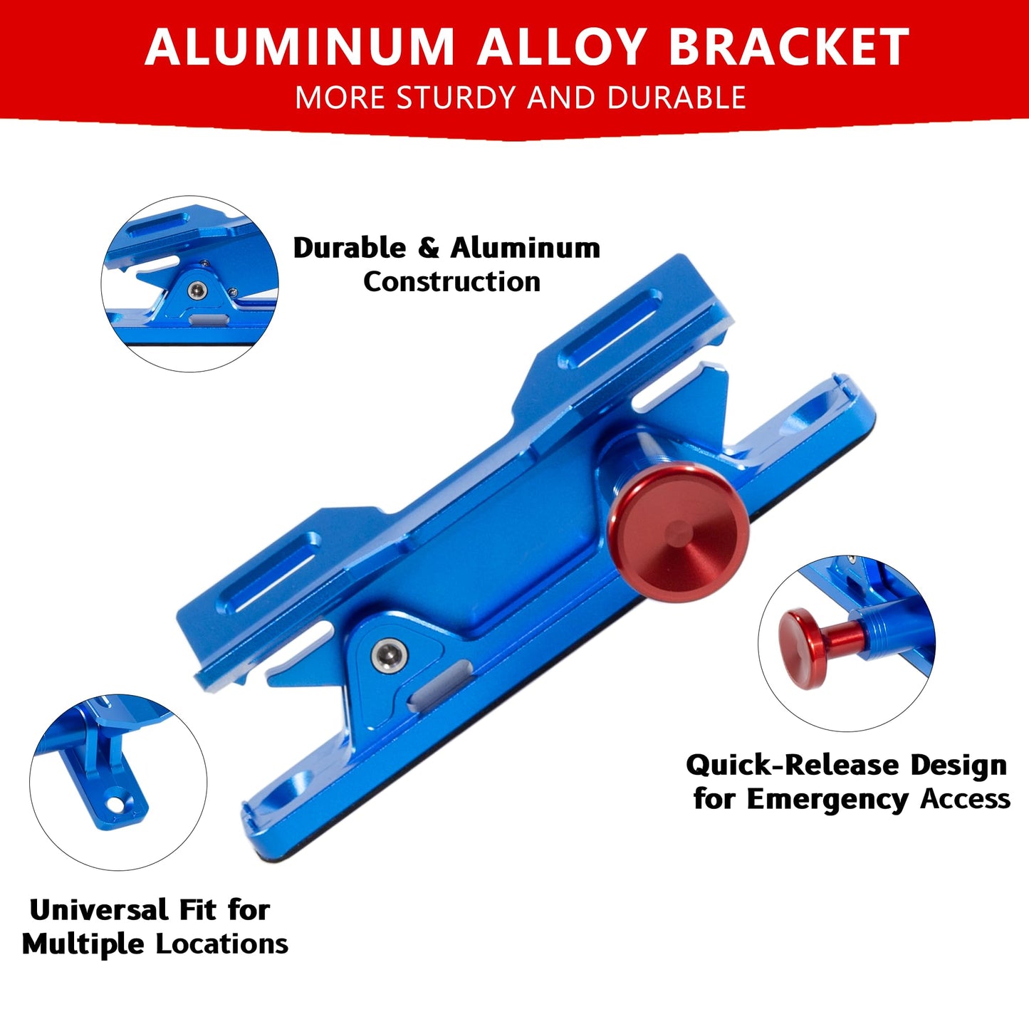 Quick Release Car Fire Extinguisher Mount – Blue Adjustable Aluminum Roll Bar Bracket Compatible with Jeep Wrangler (TJ/JK/JL/JKU), UTVs (Polaris RZR, Ranger, Can-Am X3), Trucks & Off-Road Vehicles